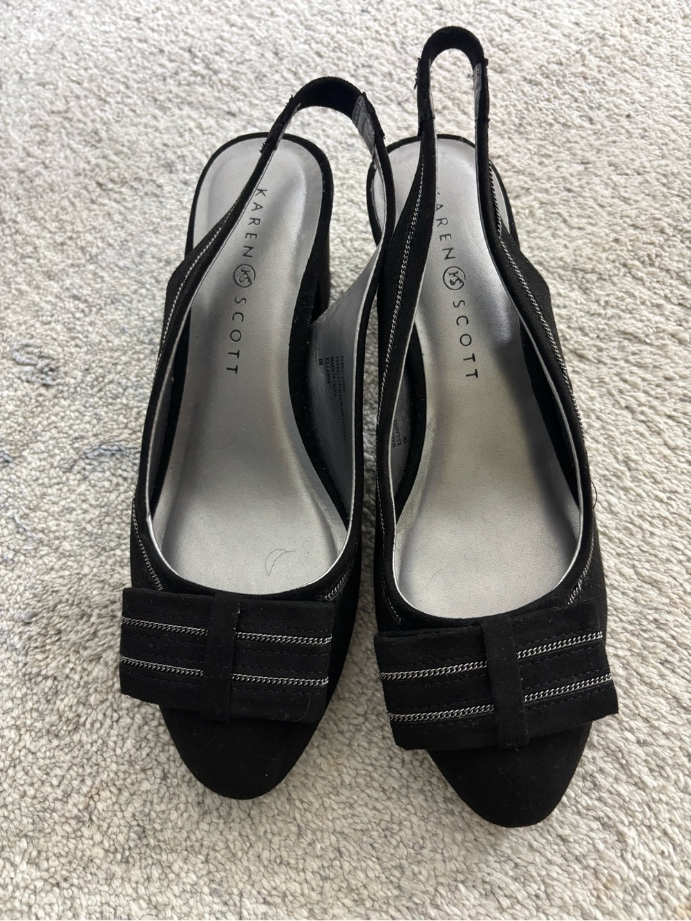 Karen Scott Black Slingback Peep Toe Heels with Bow Accent NWOT